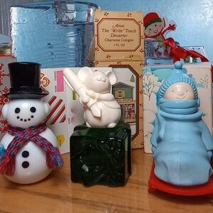 Avon Holiday Decanter Lot- Bundle of Fun, Dapper Snowman & The Write Touch